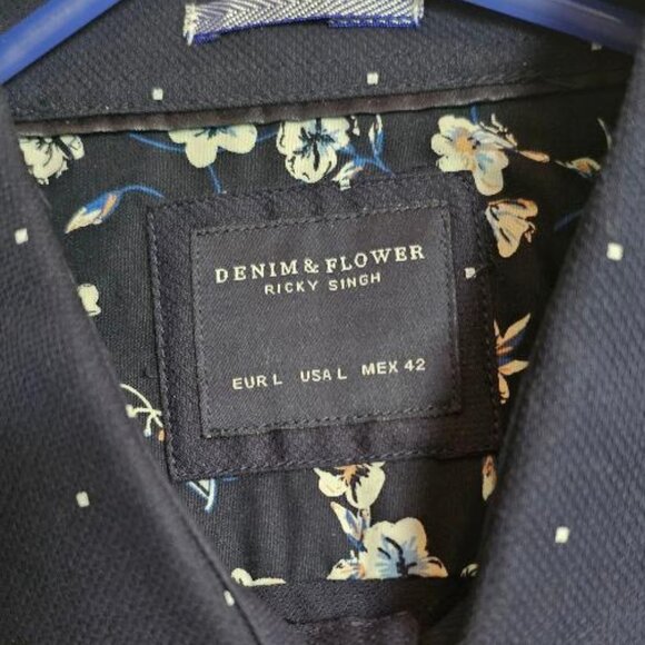 DENIM & FLOWER Men's Structured Dobby - Navy Blue - Large - Picture 2 of 5